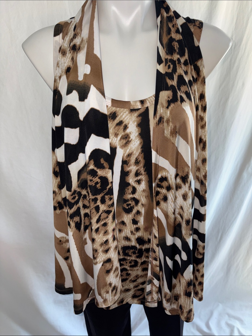 Milano Leopard-Print Tank with Matching Attached Draped Vest.